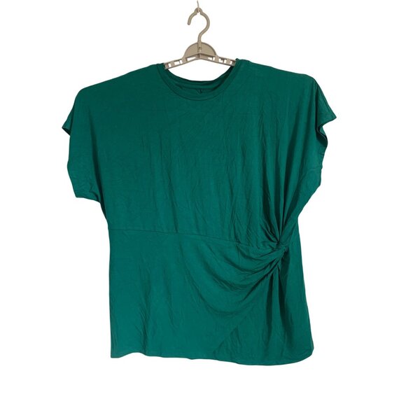 Ava & Viv Womens Plus Size Relaxed Stretch Twist-Front Green Blouse Top - Picture 1 of 10